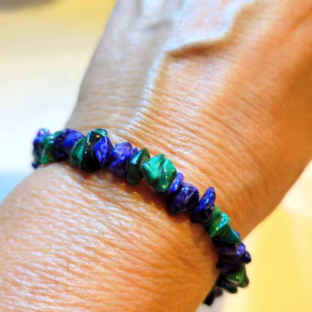 Handmade Malachite and Sodalite Gemstone Beaded 9" Long Anklet or Large Bracelet